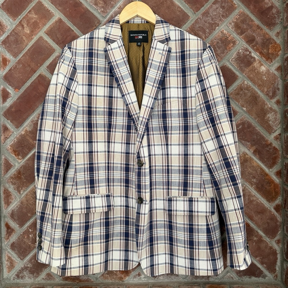 Banana Republic 44R "MAD MEN COLLECTION" Blazer Plaid Cotton Sport Coat Jacket